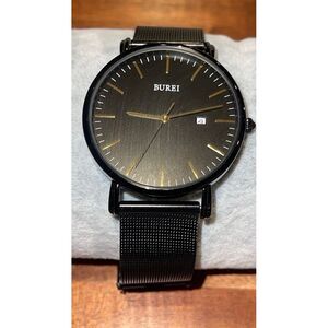 BUREI Men's Minimalist Wrist Watch Analog Date Stainless Steel Mesh‎ S-19003M